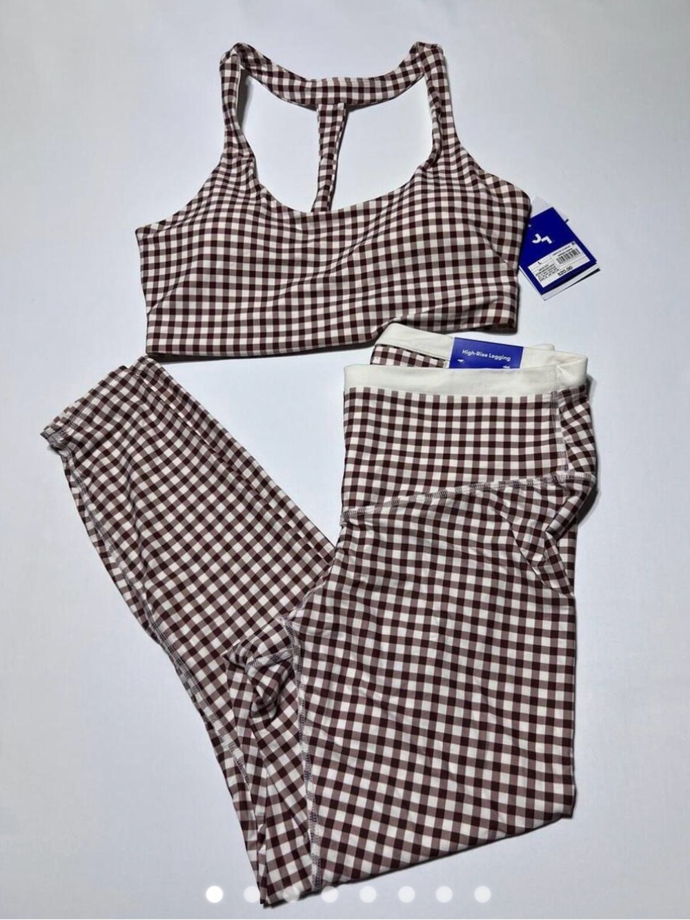 JoyLab Brown and White Gingham Jumpsuit Set